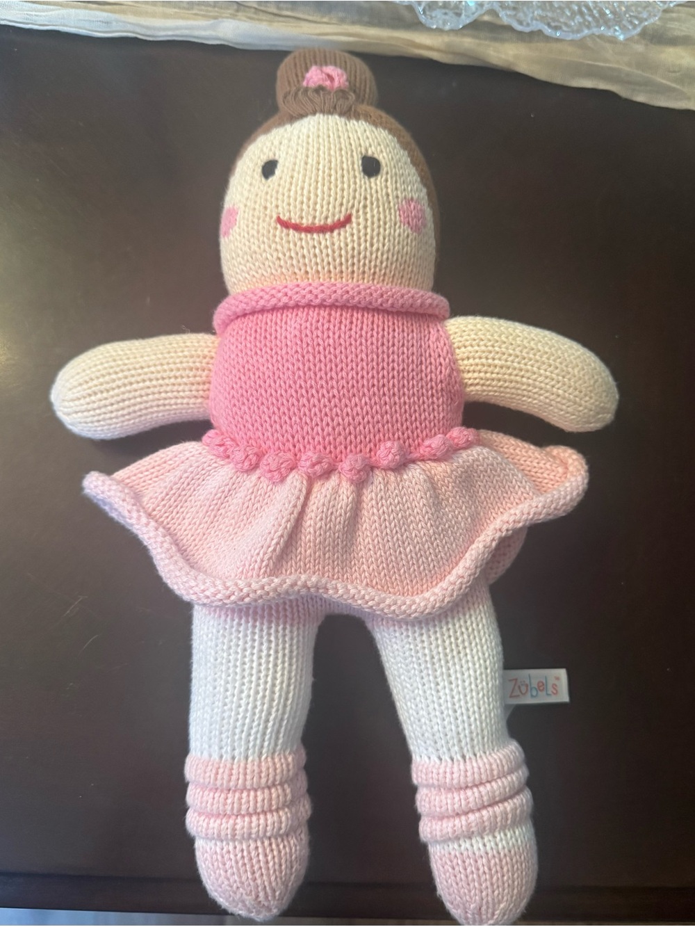 Zubels Pink Knit Ballerina Doll Plush Toy